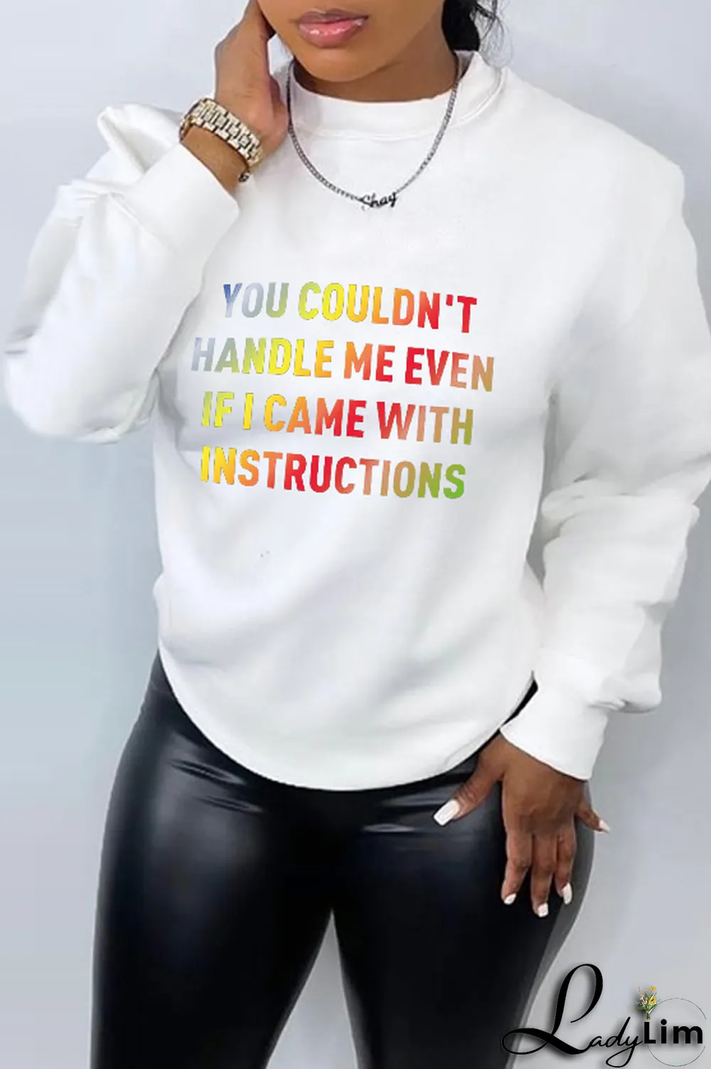 Black Fashion Print Letter O Neck Tops