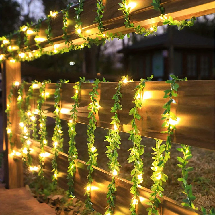 5 Pack Leaf Lights, Artificial Garland Led Fairy Lights Battery Operated, Vine Hanging Garland Lights for Bedroom, Christmas, Parties, Wedding, Decoration (16ft,50 Warm White LED)