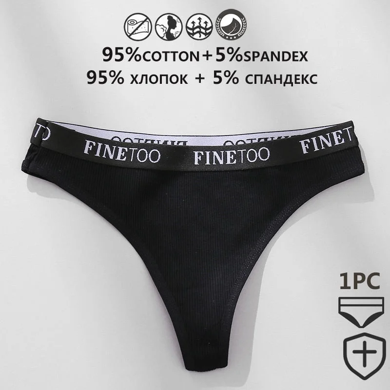 FINETOO 1/2PCS G-string Women Cotton Thongs M-XL Design Letter Femme Underwear Sexy Panties Underpants Thong Pantys Lingerie