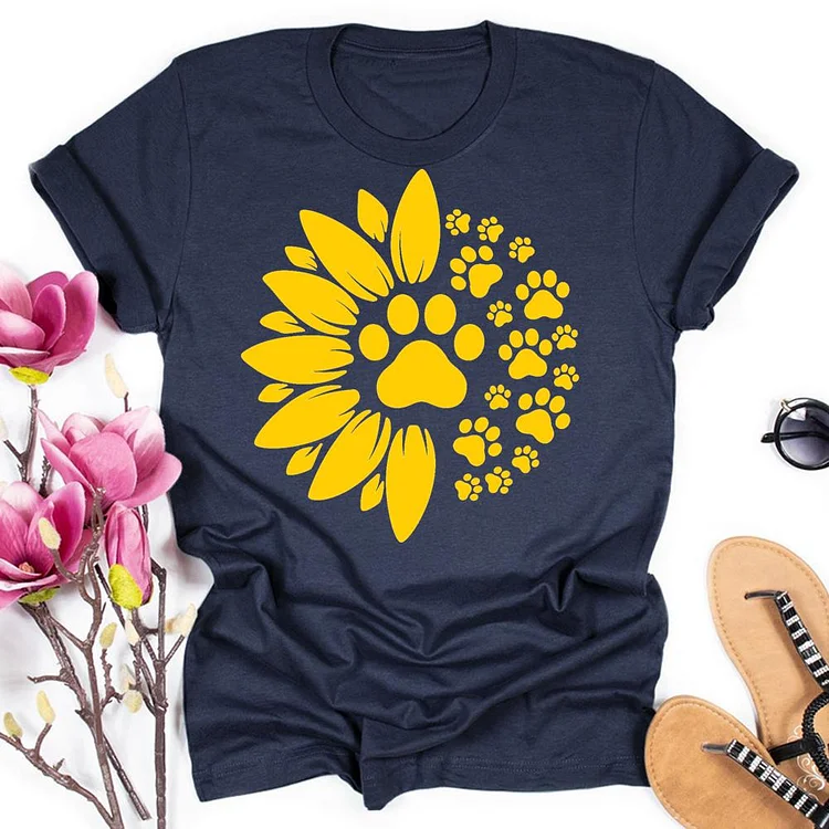 Sunflower Paw Round Neck T-shirt-018314