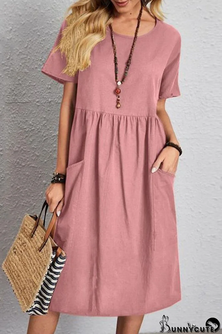 Casual Simplicity Solid Pocket O Neck Short Sleeve Dress Dresses