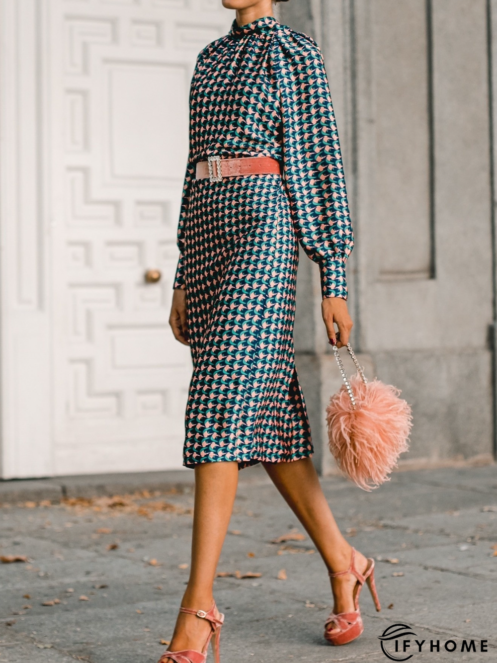 Fall Formal Long Sleeve Stand Collar A-Line Elegant Lady Dresses | IFYHOME