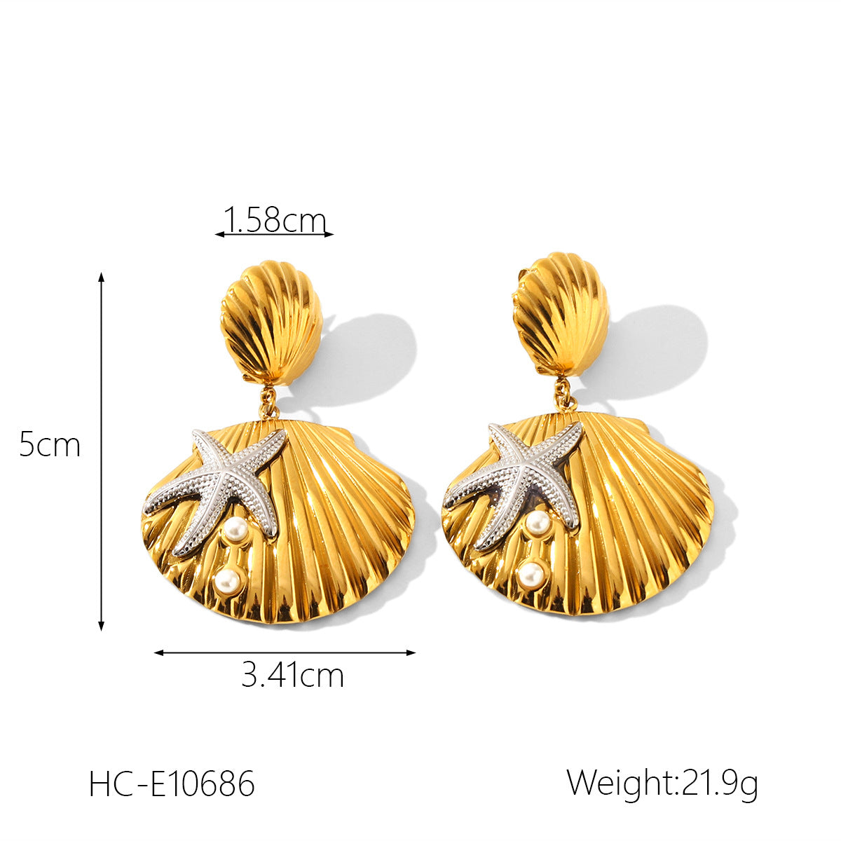 Stainless Steel Starfish Pearl Earrings Shell Earrings Gold And Silver Color Matching Titanium Steel Earrings