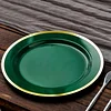 10 Pack | Regal 10" Hunter Emerald Green and Gold Plastic Dinner Plates - Round