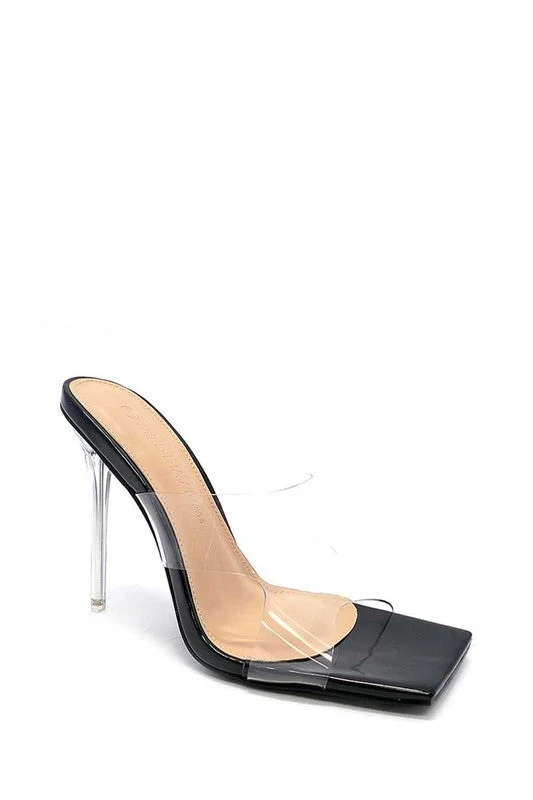 Square Toe Clear Cut Out Thin Heel Sandal