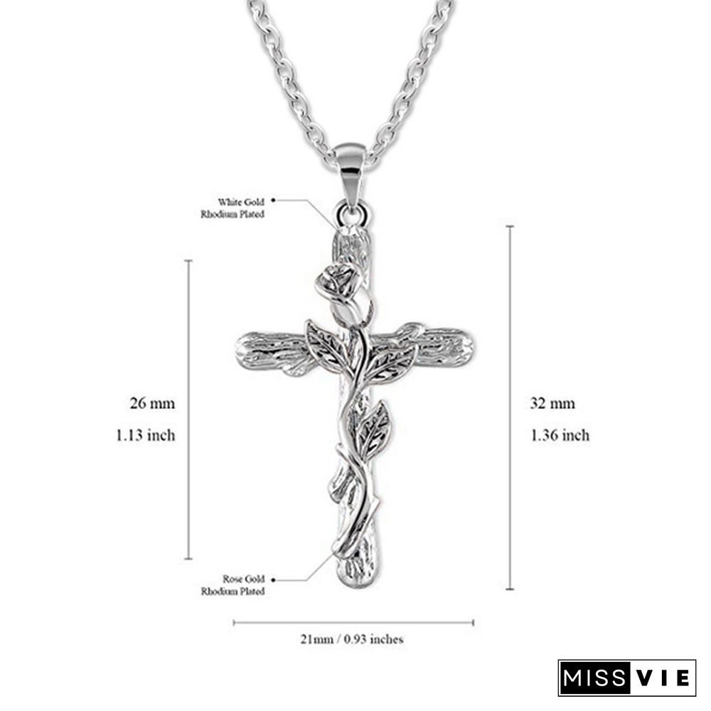 Colors Natural Flower Plant Cross Pendant Chain Necklace Jewelry Gift for Women