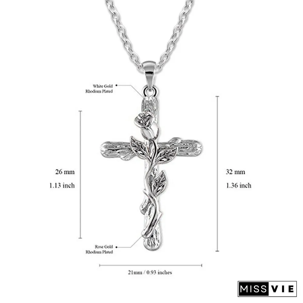 Colors Natural Flower Plant Cross Pendant Chain Necklace Jewelry Gift for Women
