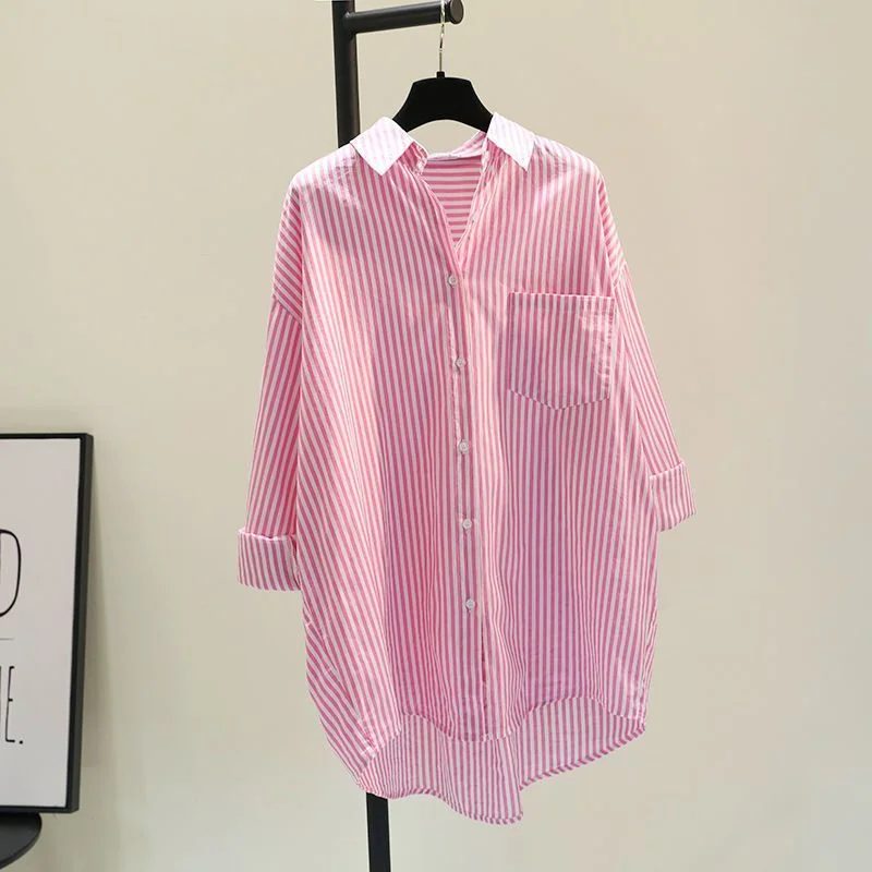 Uveng Uveng Vertical Stripe Medium Long Shirt Dress Women 2025 Spring And Autumn New Han Fan Art BF Style Casual Shirt