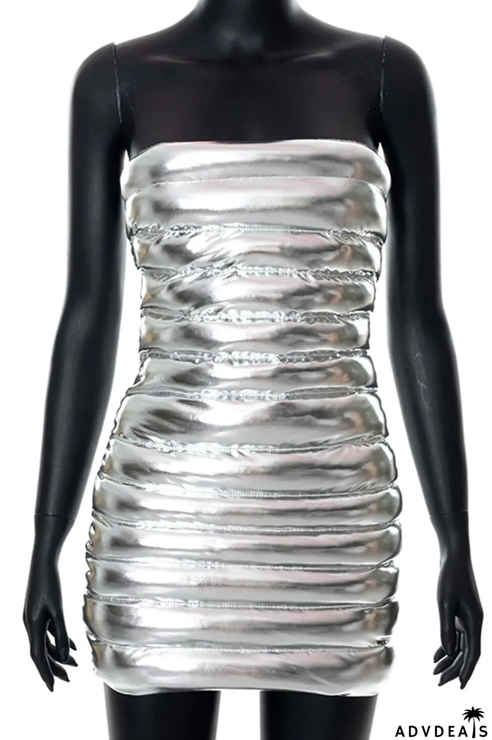 Blue Sexy Street Solid Split Joint Strapless One Step Skirt Dresses