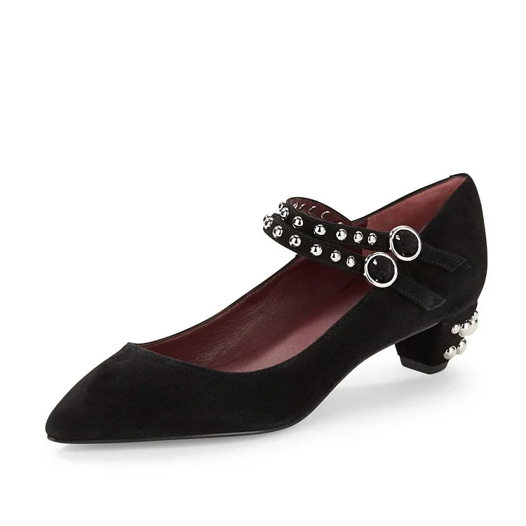 Black Studs Mary Jane Pumps Cone Heel Vintage Shoes |FSJ Shoes