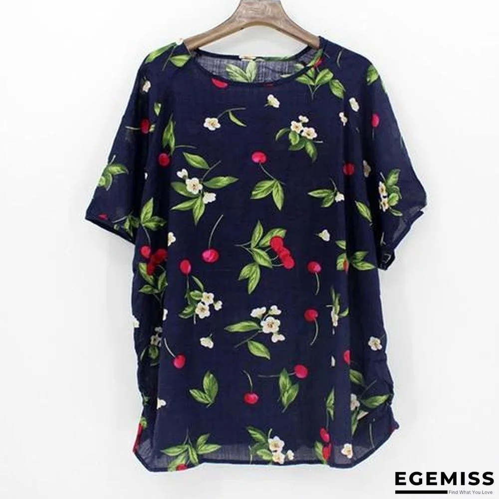 4XL Plus Size Women Batwing Casual Tops Tees Floral Print Cotton Linen Blouses | EGEMISS