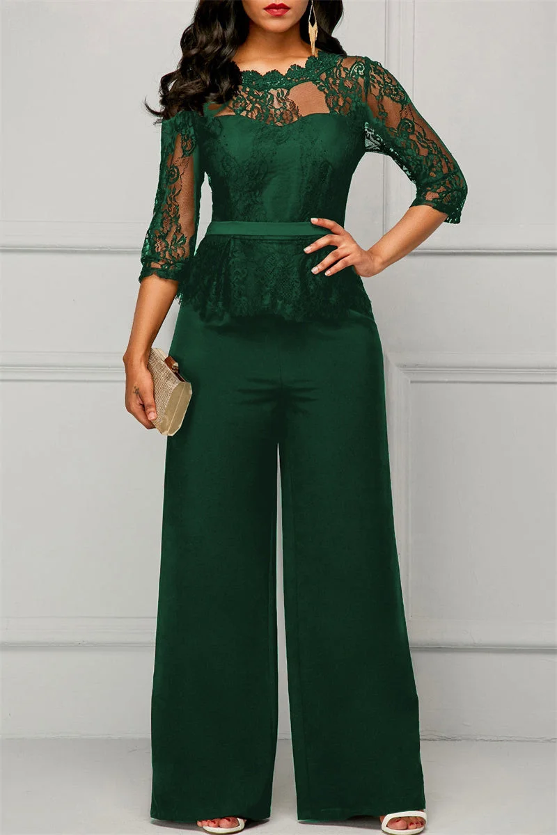 Fashion Casual Patchwork Solid See-through O Neck Regular Jumpsuits