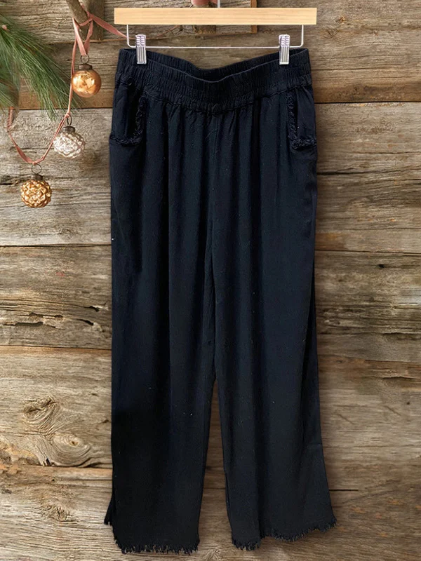 Cotton and Linen Raw Edge Trousers