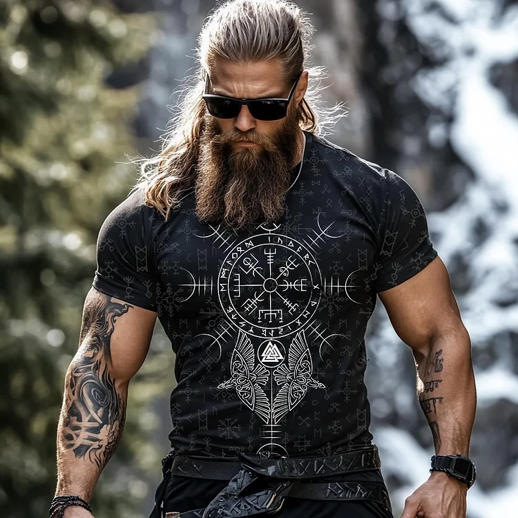 Simpfit Kurzärmliges Basic-T-Shirt mit Wikinger-Rune für Herren