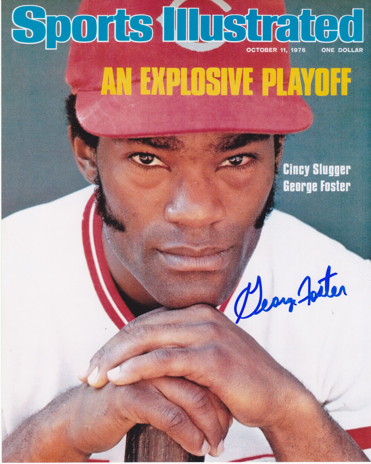 GEORGE FOSTER CINCINNATI REDS SPORTS ILLUSTRATED COVER SIGNED 8x10