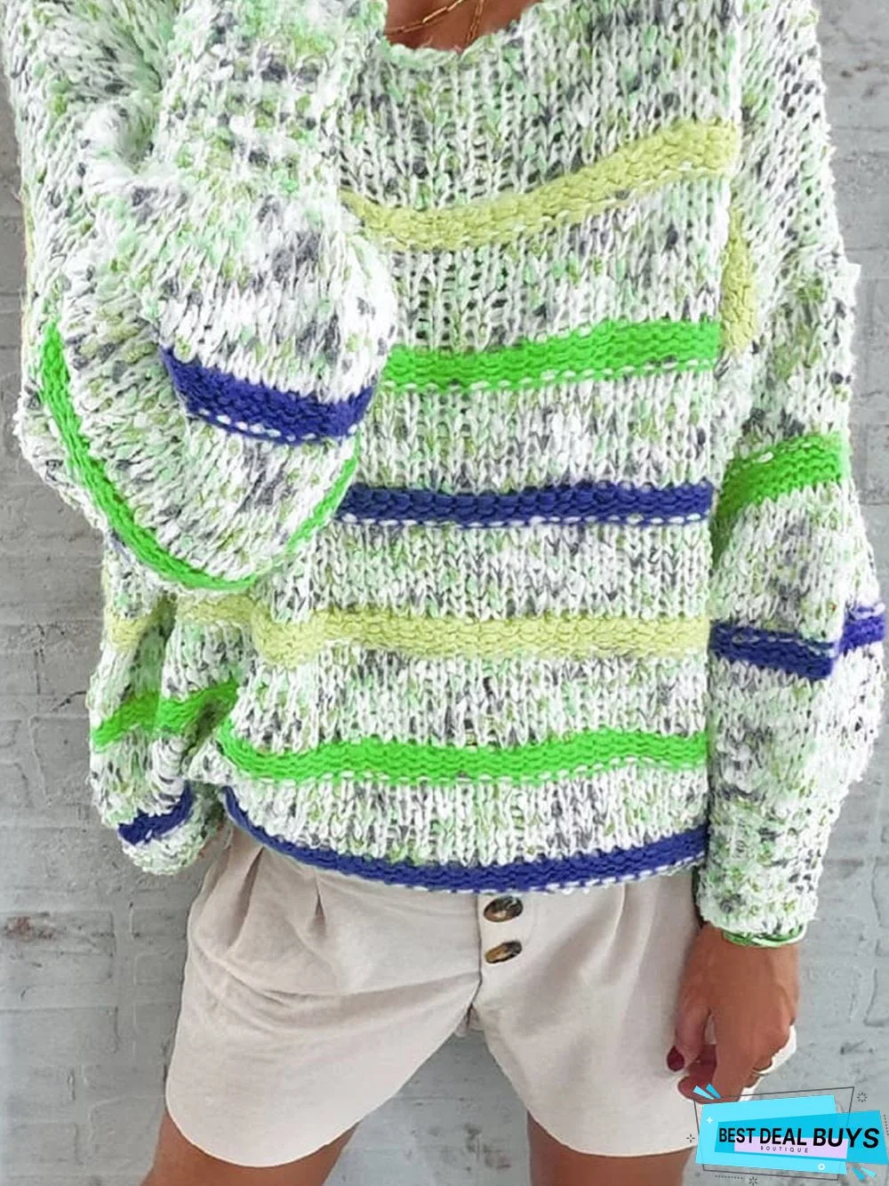 Plus Size Casual Crew Neck Long Sleeve Knitted Sweater