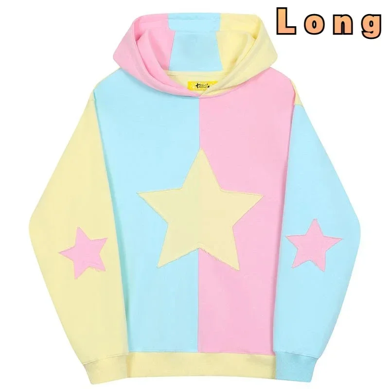 Tlbang Harajuku Kawaii Star Print Hoodies Women Vintage Kpop Patchwork Sweatshirts Grunge Oversized Casual Tops Y2K Streetwear