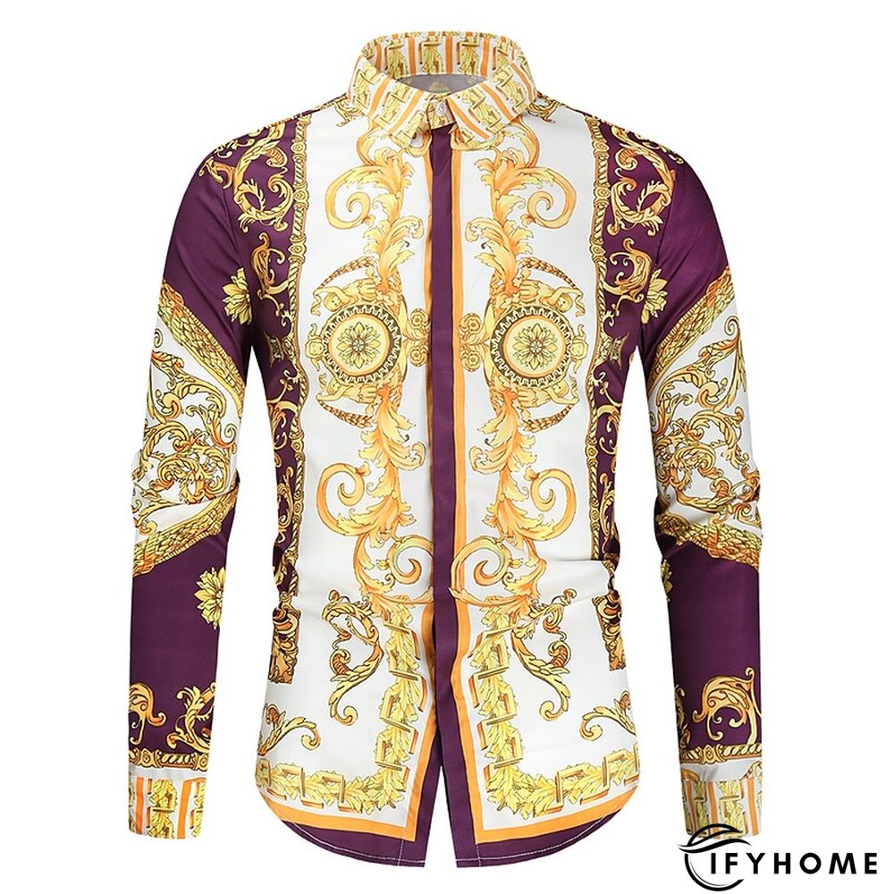 Men's Shirt Prom Shirt Classic Collar Spring &  Fall Long Sleeve Black White Red Geometric Party Casual Clothing Apparel Print | IFYHOME