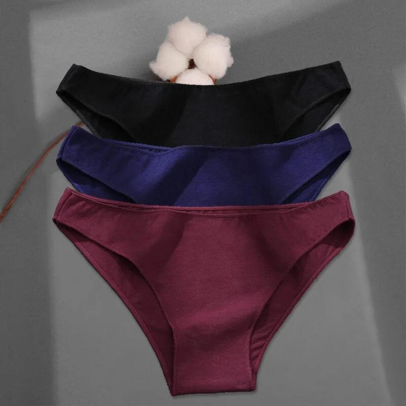 FINETOO 3Pcs/set Women's Cotton Underwear M-2XL Solid Color Panties Ladies Comfortable Underpants Girls Plus Size Soft Panty New