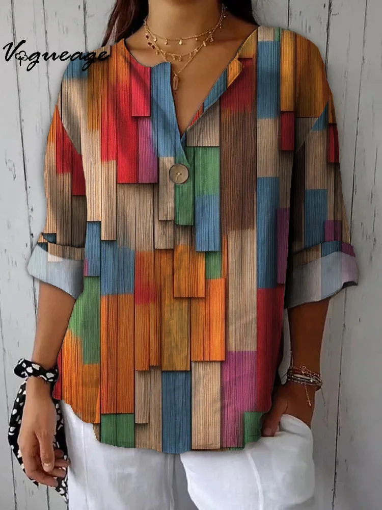 Contrast Plaid Print Cotton And Linen Women Shirt