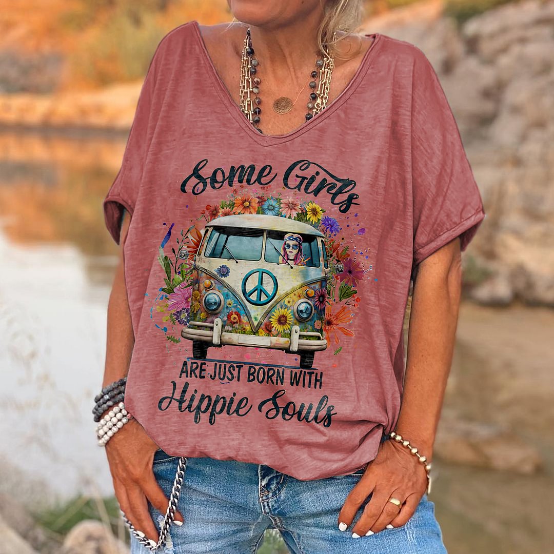 Some Girls Are Just Born With Hippie Souls Printed Women's T-shirt