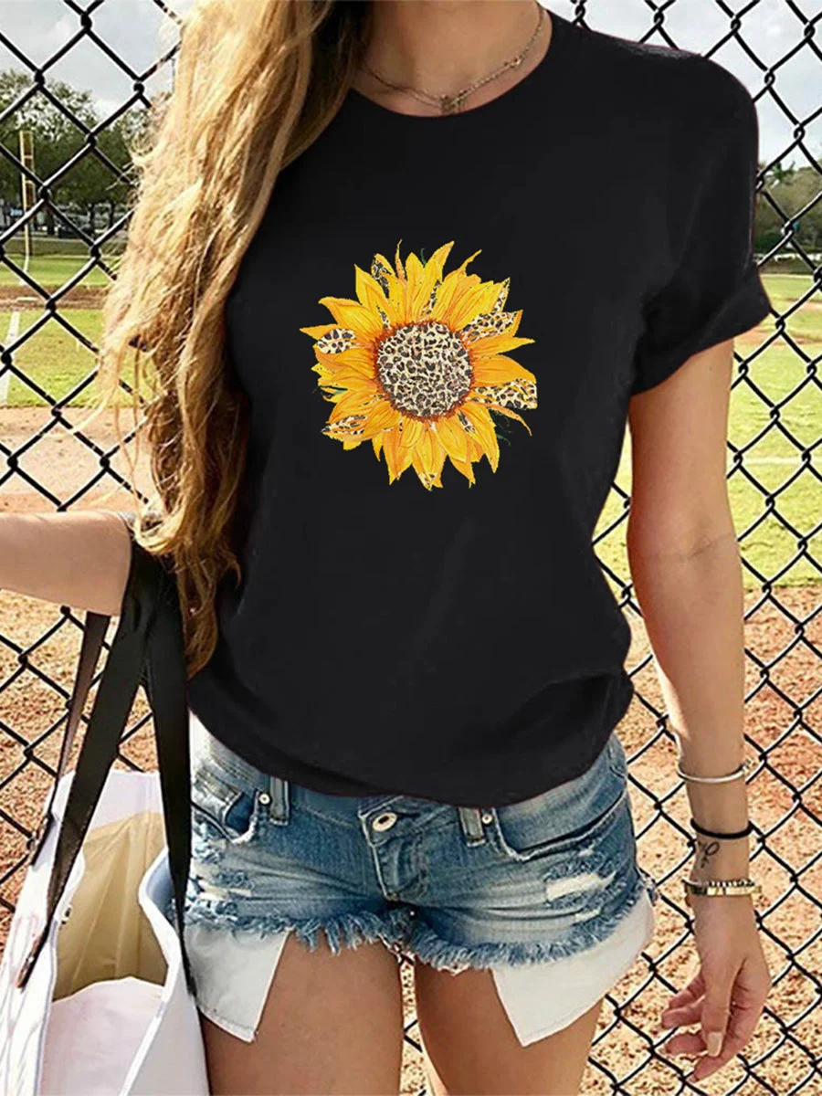 Leopard Sunflower Round-neck T-shirt