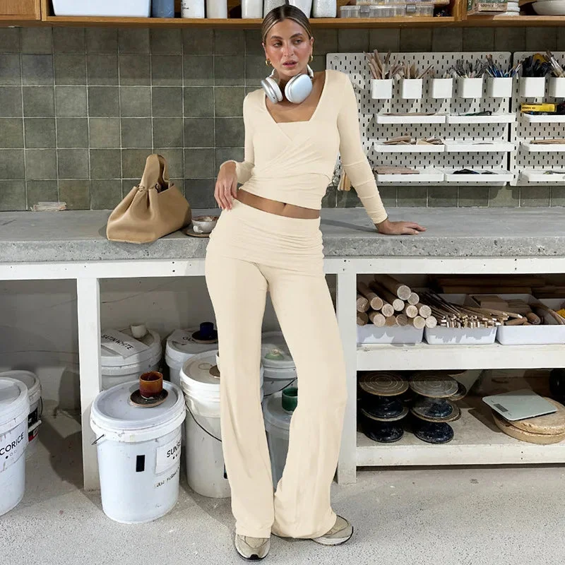 Toloer Solid Wrap Top With Tube Top And Pants Three Piece Set-Outfit Ideas
