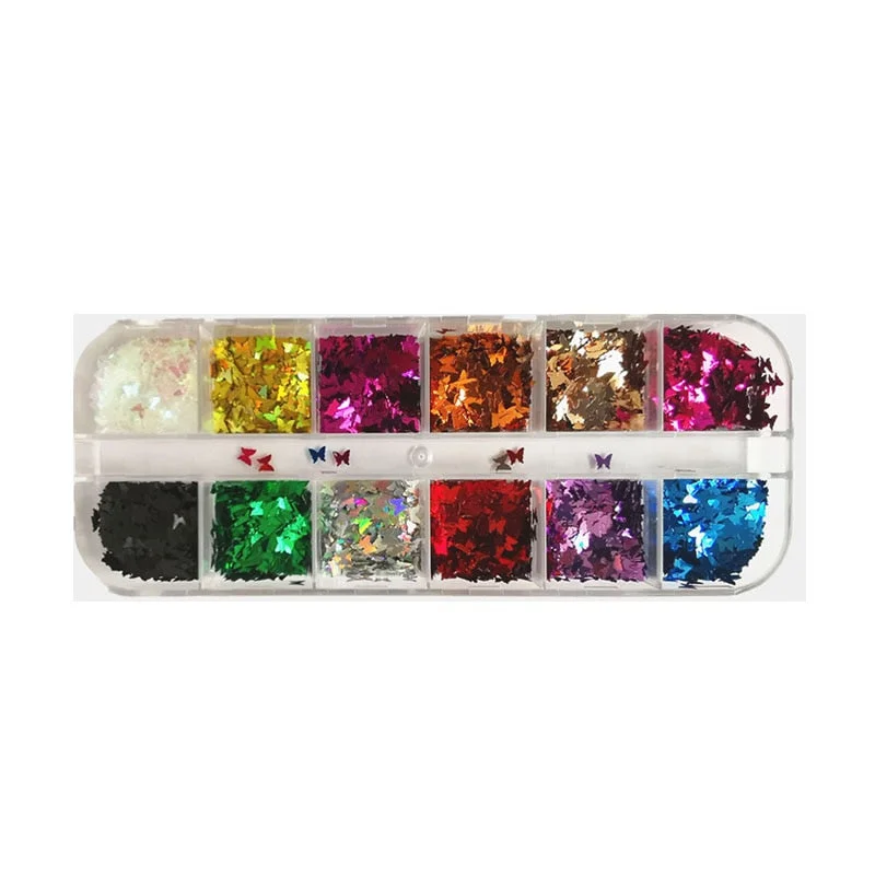 Holographic Glitter Laser Sequins Flakes Nail Dust Powder Glitters Snowflower Maple Leaf Pailliette Pigment Nail Art Decorations-Nail Inspo