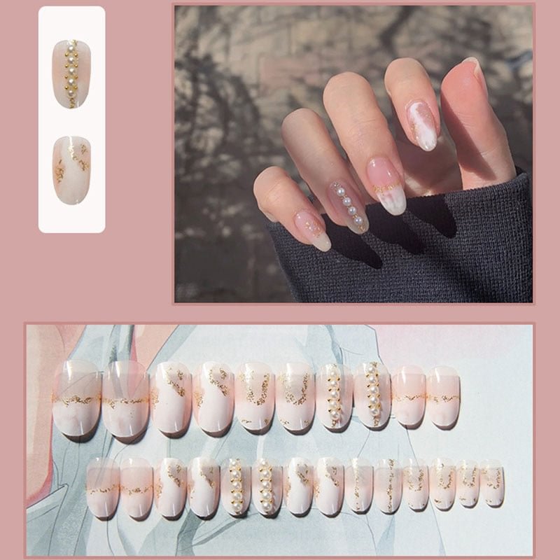 24pcs Gradient Cherry False Nails Tips Coffin Press On Nail with Butterfly Print Design Girl DIY Nail Patch Removable Fake Nails