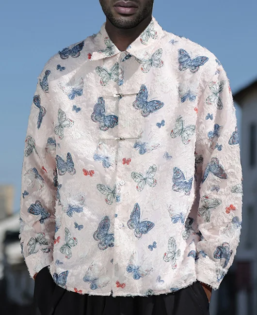 Ethnic Butterfly Embroidery Tassel Long Sleeve Shirt Okaywear