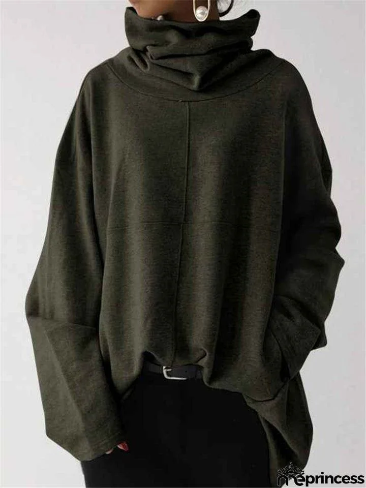Loose Fit High Neck Long Sleeve Thicken Pullover Casual Sweatshirt