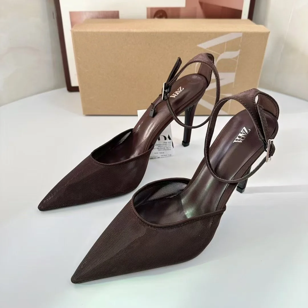 Breakj Breakj Home 2025 Fashion New Pointed Women's Shoes Classic White Patent Leather Shallow Heel Stumbling Women's High Heel Sandals