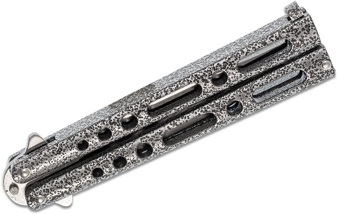 Benchmark Balisong Butterfly Knife 4" Clip Point Blade, Silver Vein Handles - BM005