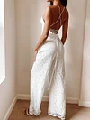 White Color Lace Spaghetti-Neck Bandeau Wedding Jumpsuits