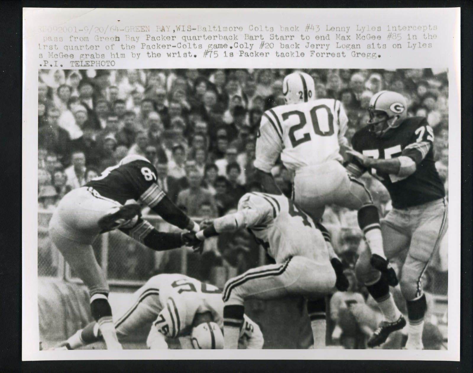 Jerry Logan Lenny Lyles 1964 Press Photo Poster painting Baltimore Colts Forrest Gregg Packers