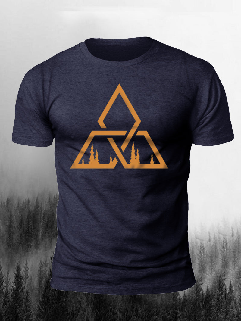 Men's Rectangular Triangle Gold Short-Sleeved Shirt