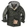 Men's Thicken Plaid Shirt Fleece-Lined Plus Size Windproof Hooded Jacket Coat