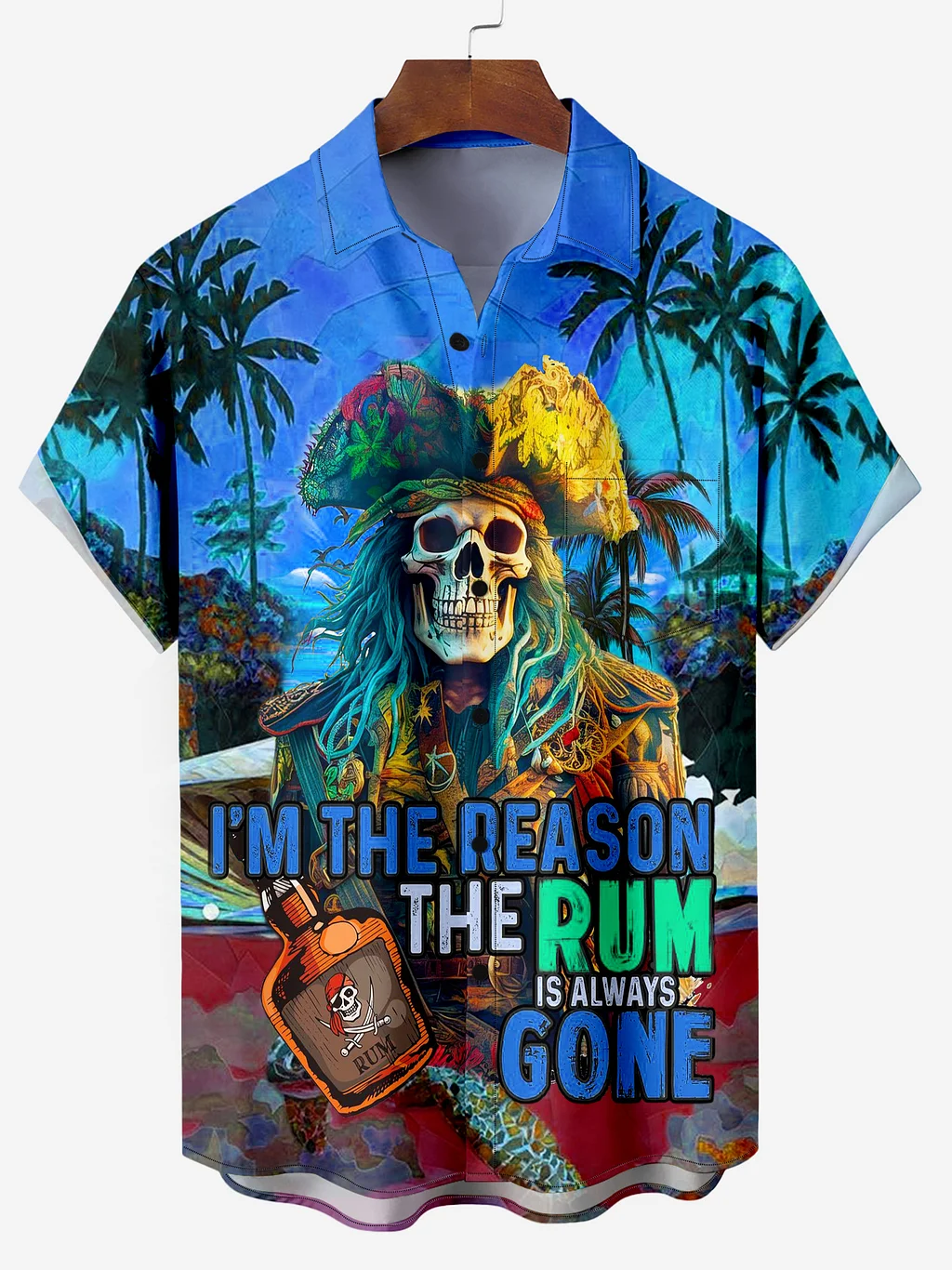 Men's Casual Hawaiian Pirate Captain Coconut Tree Print Shirt PLUSCLOTHESMAN