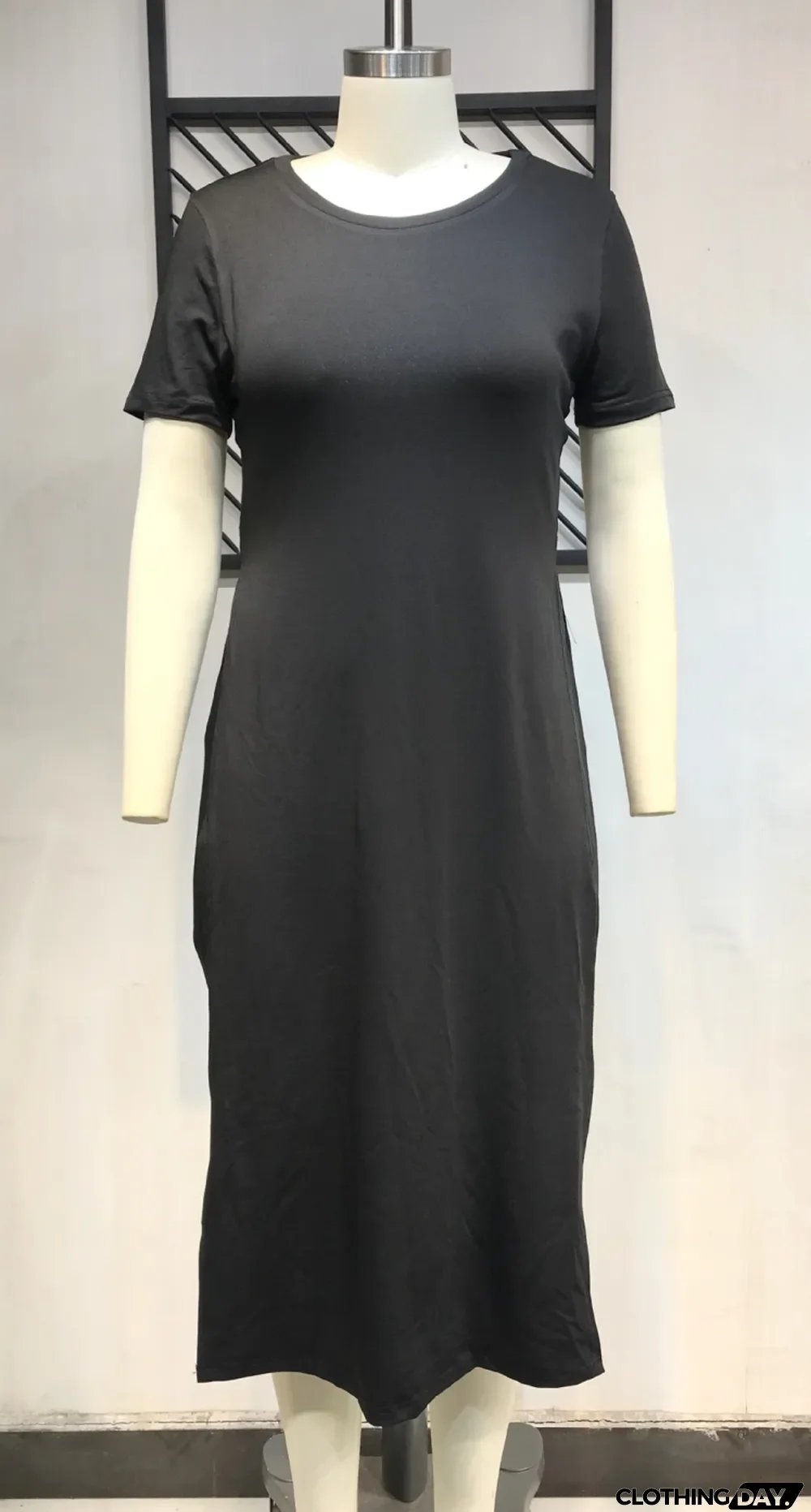 Summer Plus Size Black Slit Long Shirt and Biker Shorts 2 Piece Set