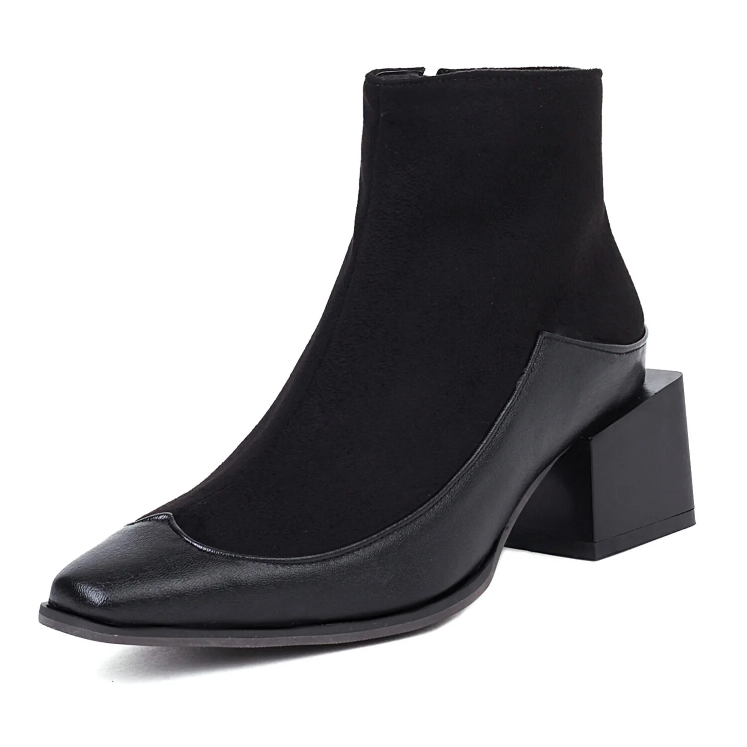 TAAFO Snakeskin Ankle Boots Mid-Block Heels Pointed-Toe Boots Chelsea Booties Shoes