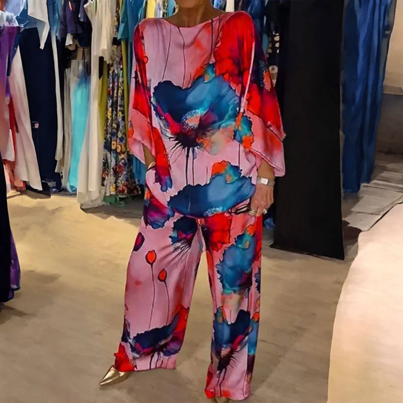 Brownm Brownm 2024 New Women's Wear Elegant Print Casual Top Wide-Leg Pants Fashion Suit