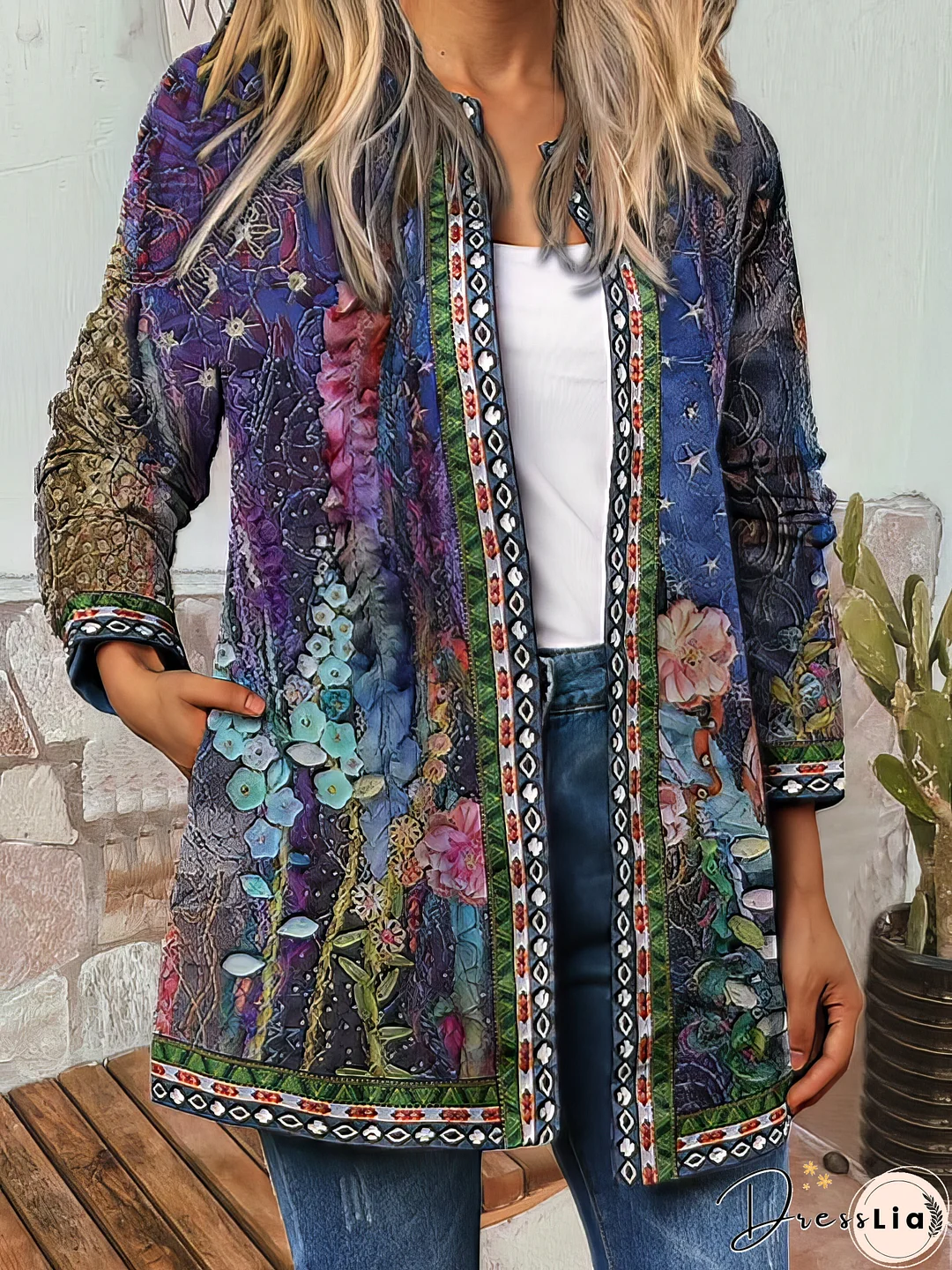Vintage Print Long Sleeve Cardigan Jacket