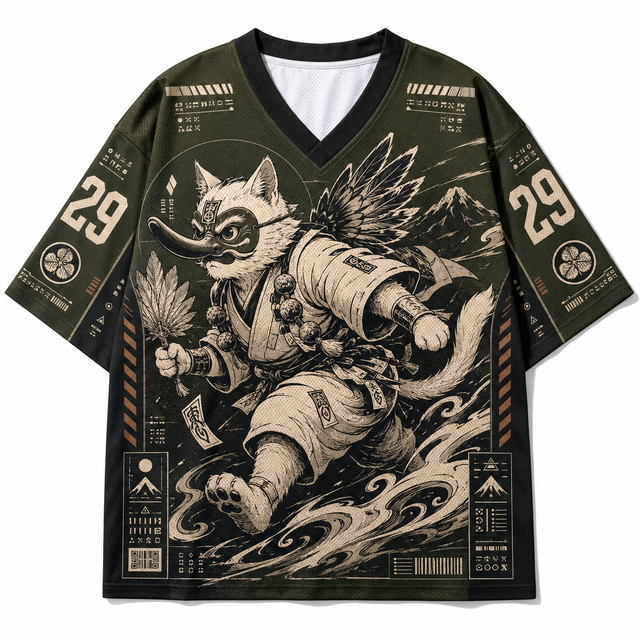 Olive Tengu Cat Mesh Jersey
