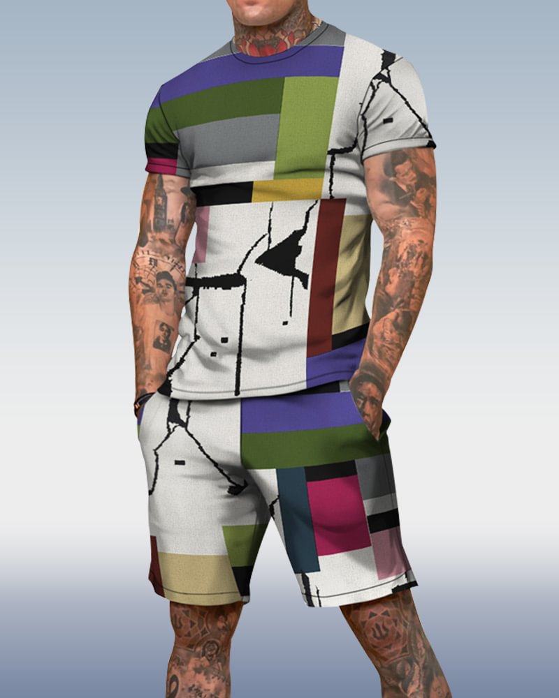 Men's spring and summer graffiti print suit 050