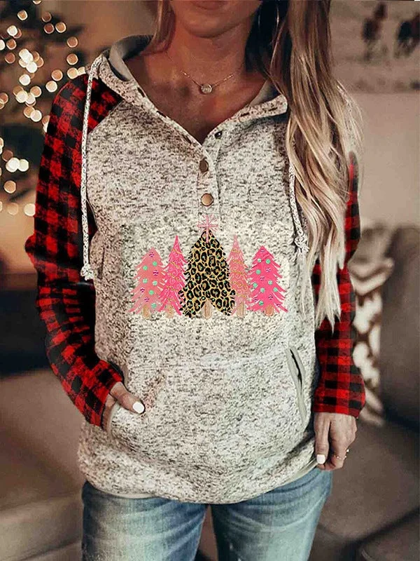 Red Plaid Women's Hoodie Christmas Print
