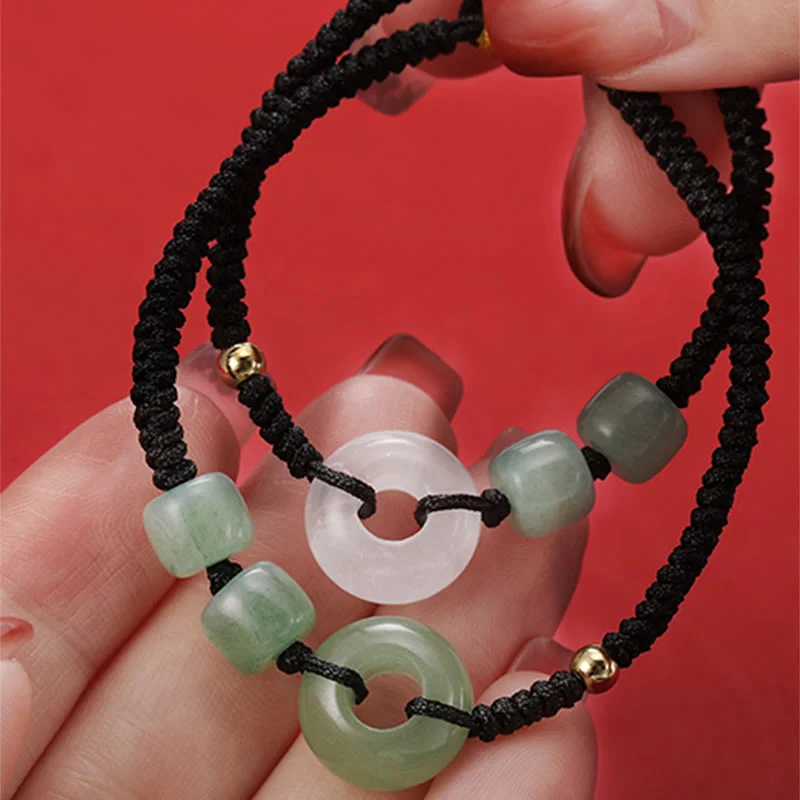 Green Aventurine White Jade 2Pcs Peace Buckle Luck Braided Couple Bracelet