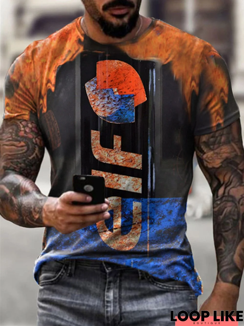 New Men's 3D Printed Round Neck Summer Sports Slim Fit T-Shirt