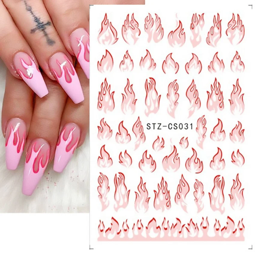 Nail Stickers Back Glue Fire Flame Shape Designs Nail Decal Decoration Tips For Beauty Salons-Nail Inspo