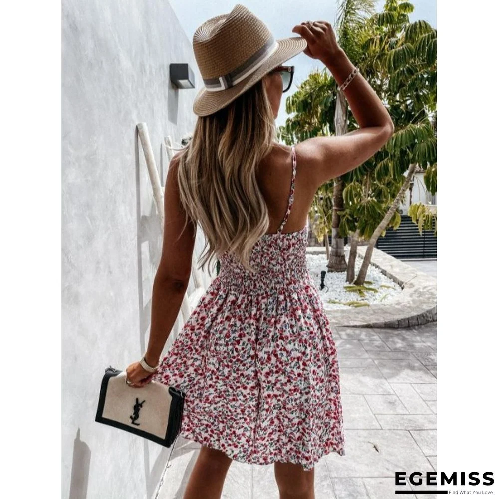 Beach Skirt Print V-neck Sling Waist Dress Black Dresses | EGEMISS