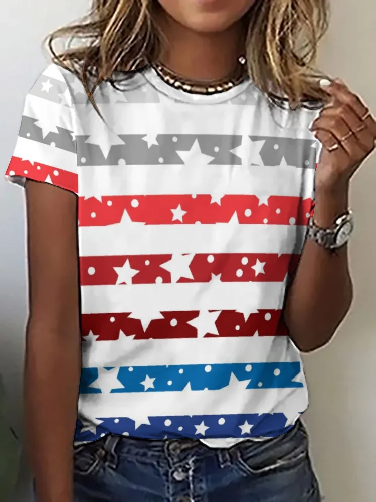 Full Printed Unisex Short Sleeve T-shirt for Men and Women Pattern Red,White,Blue stars,Stripes